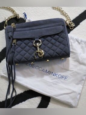 Rebecca Minkoff Navy Quilted Leather Mini Crossbody with Gold Chain